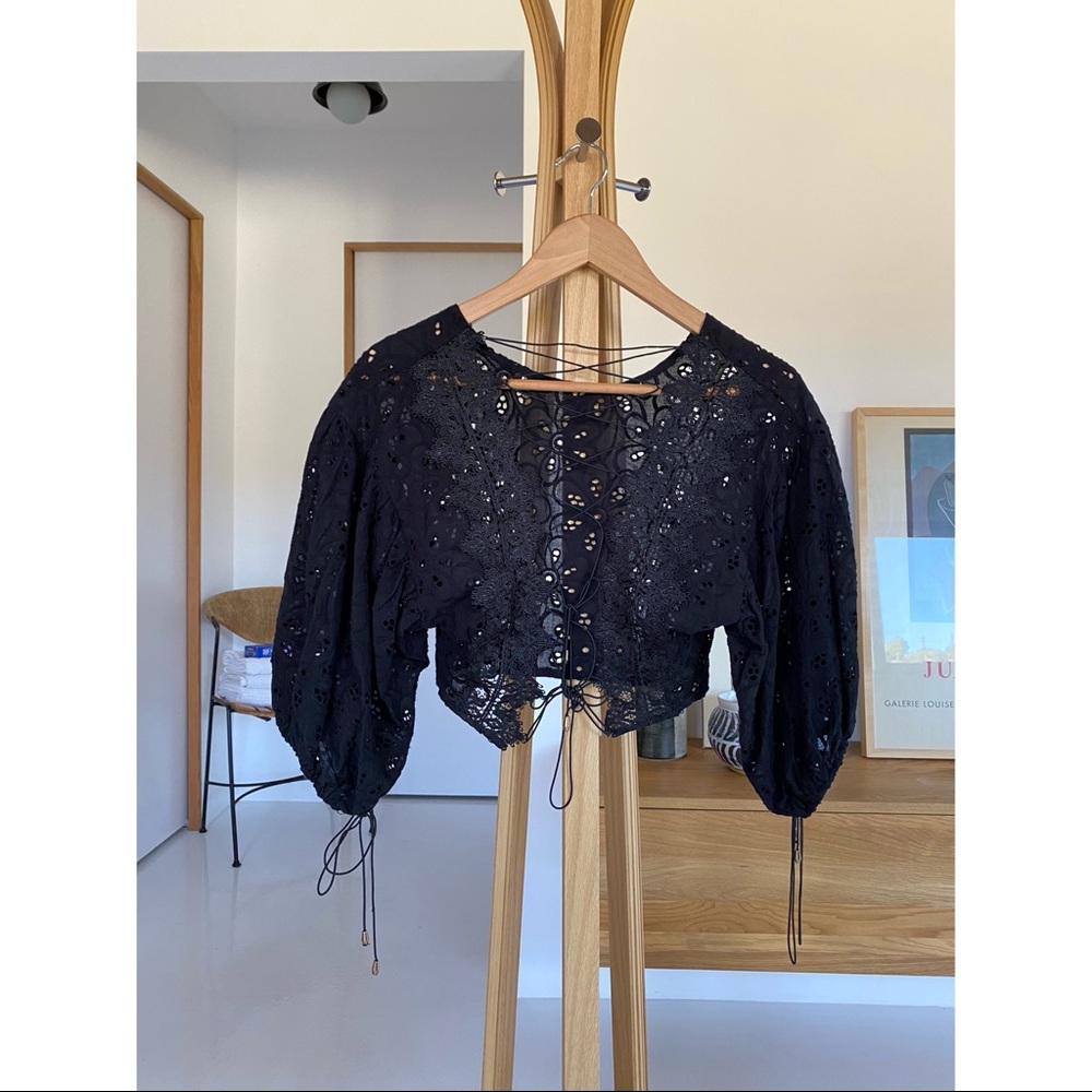 NWOT Ecru Eyelet Lace-up Top
